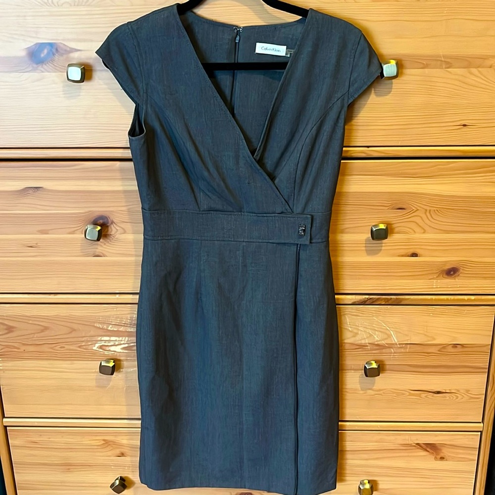 Calvin Klein slate gray sheath dress with zipper detail - gently preloved